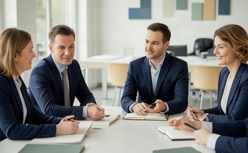 Consultants bespreken een groeiplan aan een tafel in een lichte Nederlandse kantoorruimte